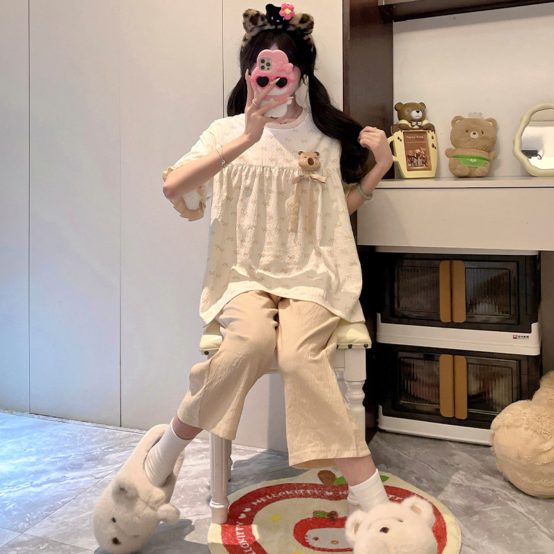 卡皮巴拉睡衣女蚕丝棉短袖七分裤