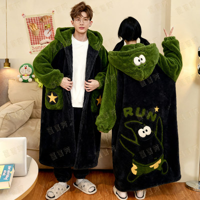 珊瑚绒秋冬季情侣派大星睡袍套装