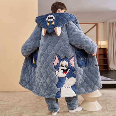 睡衣男款冬季夹棉大童汤姆猫套装