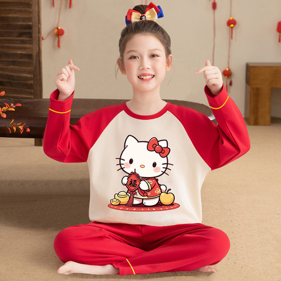儿童睡衣春秋本命年Kitty家居服