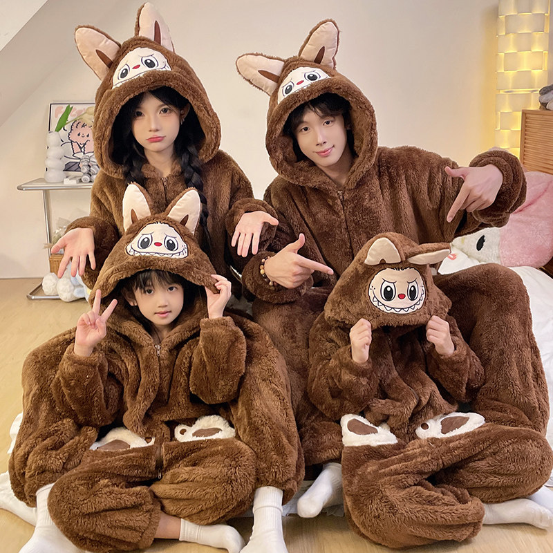 珊瑚绒拉布布母女冬家居服亲子装