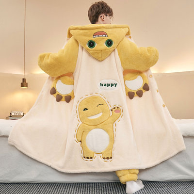 珊瑚绒男冬季加厚青少年奶龙睡袍