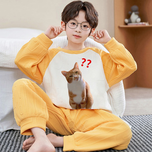 卡通男童睡衣2025新款空气棉夹层加厚男孩初中学生搞笑抽象家居服