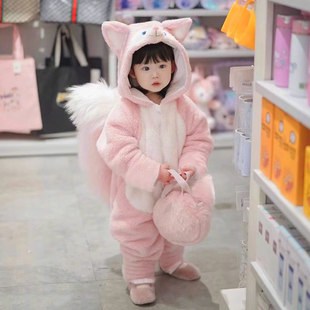 儿童连体睡衣珊瑚绒宝宝防踢被连体睡袋玲娜贝尔中大童女生家居服