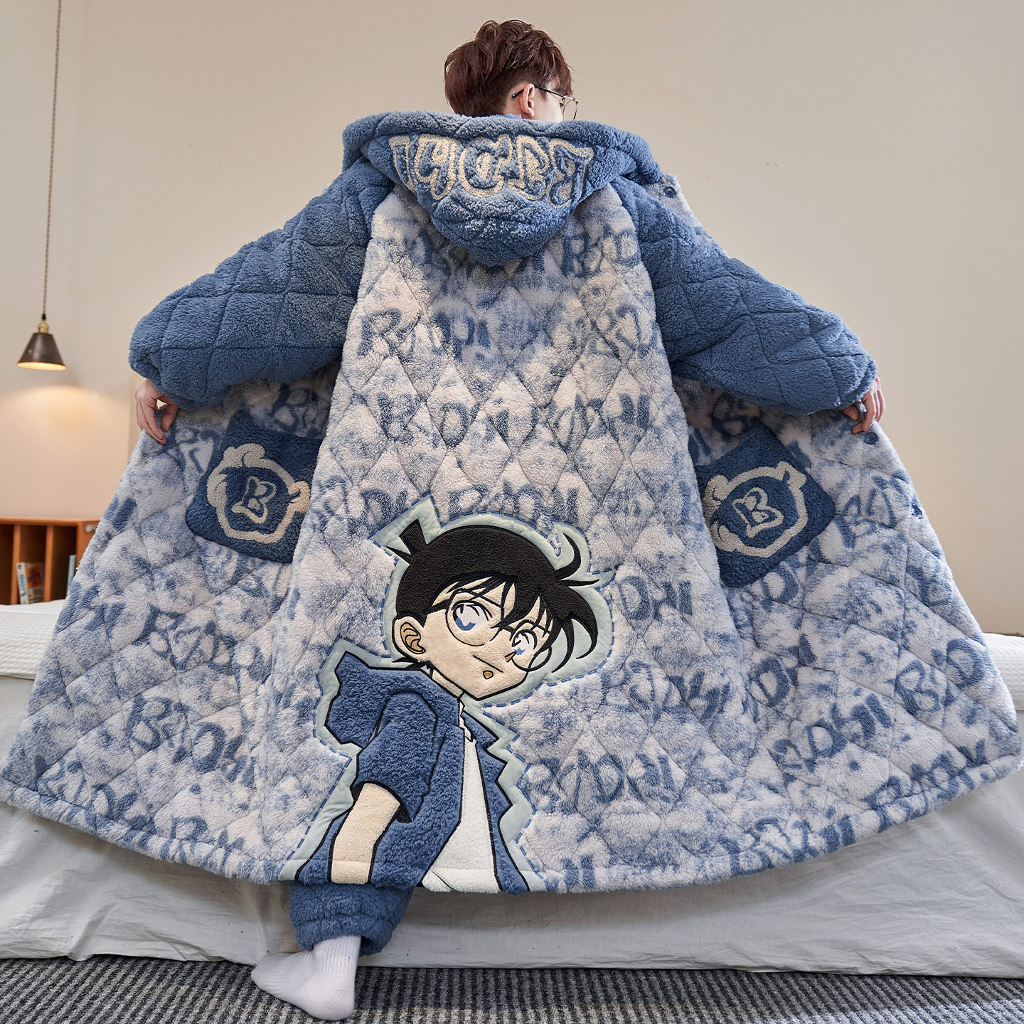 柯南男冬季加厚青少年大码家居服