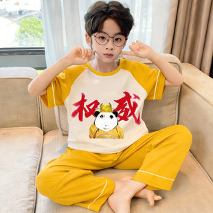 2026新款儿童纯棉睡衣短袖长裤男童春夏季薄款权威搞怪家居服套装