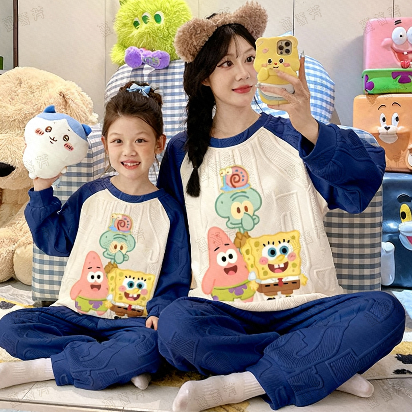 派大星冬季夹层棉母女加厚家居服