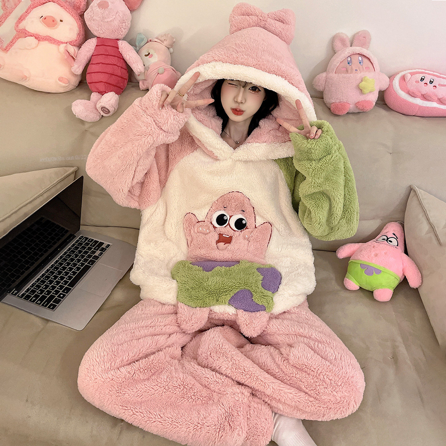 派大星女冬季珊瑚绒初中生家居服