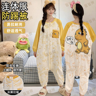 连身睡衣拉链纯棉奶龙学生春秋季2026新款连体女款长袖睡袋家居服