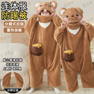 小熊儿童连体睡衣珊瑚绒冬季男童可爱搞怪搞笑睡袍女童睡裙兄妹装