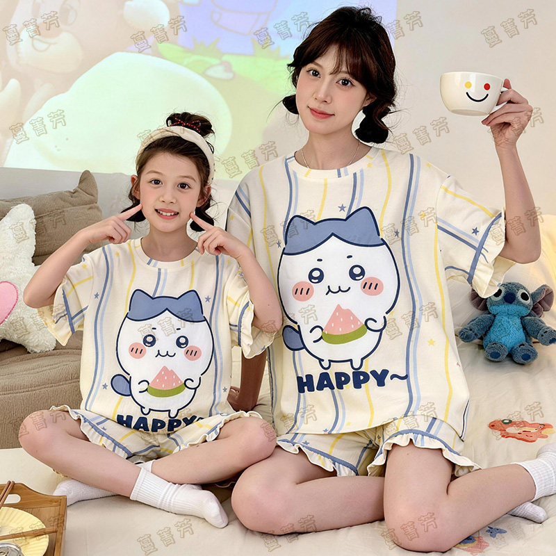 夏款母女纯棉短袖可爱家居服