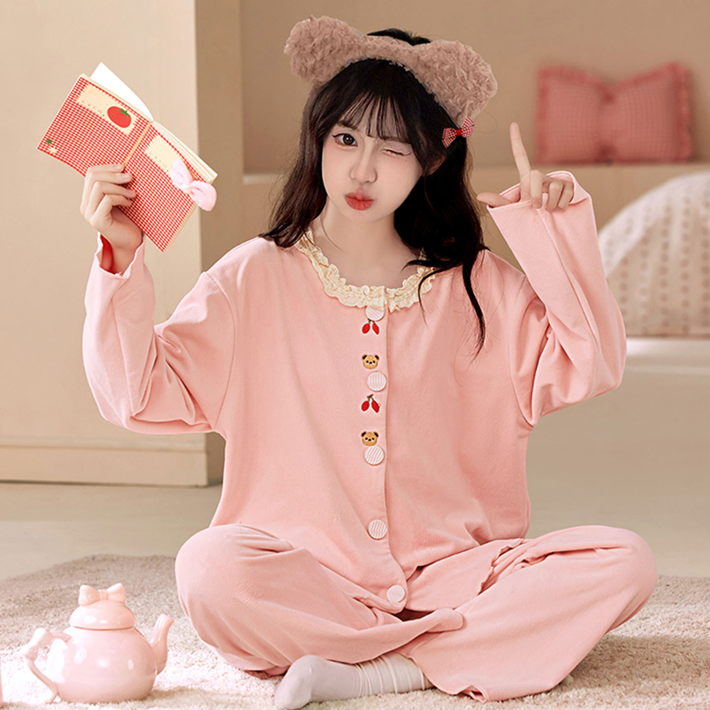 珊瑚绒睡衣女秋冬季海岛绒家居服