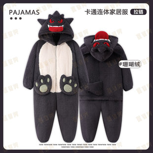 儿童睡衣男童秋冬季珊瑚绒加绒加厚款小男孩2025新款耿鬼连体睡袋