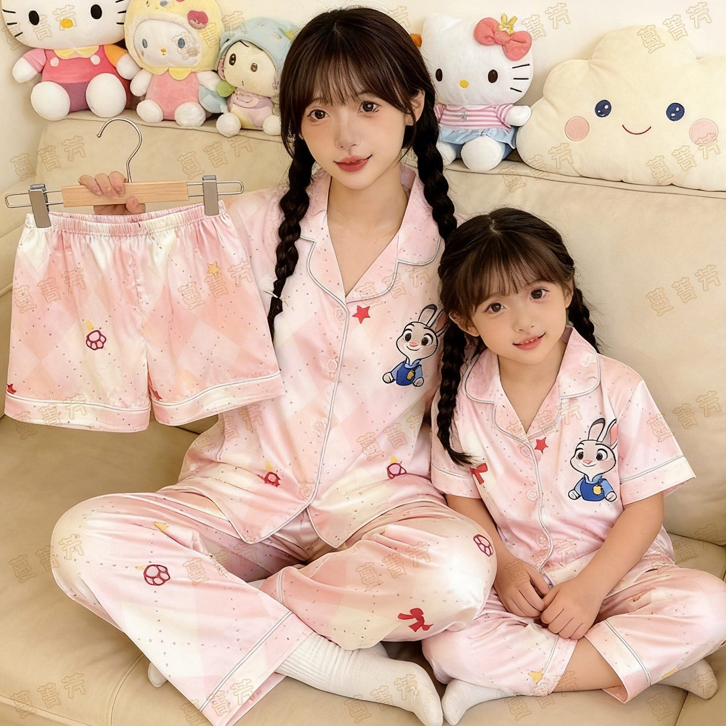 朱迪母女夏季冰丝薄款短袖家居服