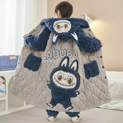 男童加绒三层夹棉冬季拉布布睡袍