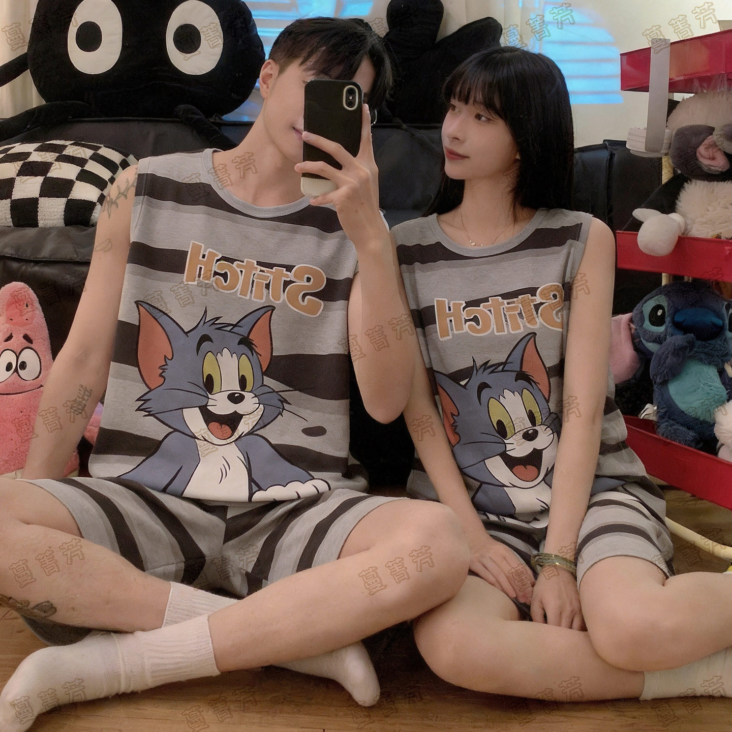 卡通情侣夏季背心纯棉家居服套装