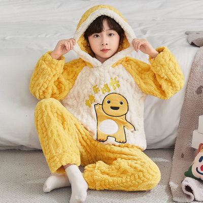 男童冬季珊瑚绒加厚奶龙家居服