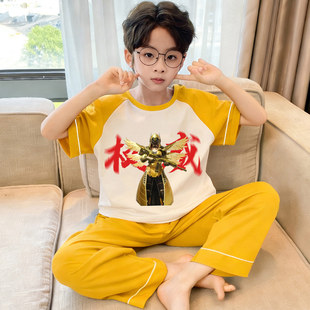 儿童睡衣男童夏季纯棉薄款短袖中大童男孩卡通权威新款家居服套装