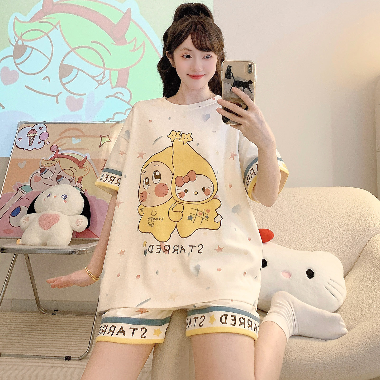 女生夏季短袖纯棉甜美公主家居服