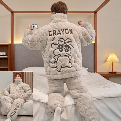 男款冬季三层夹棉蜡笔小新家居服