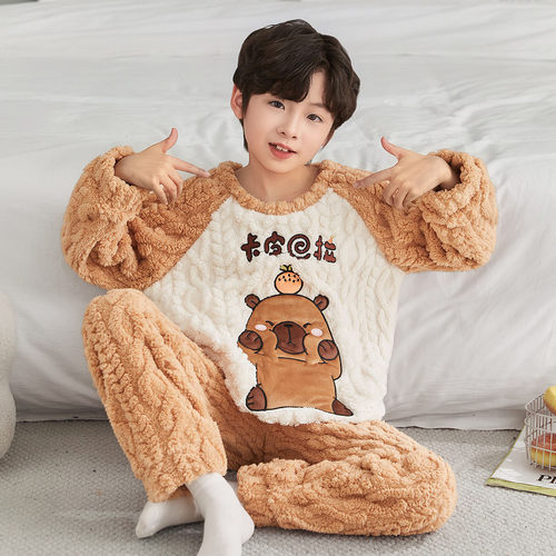 男童睡衣秋冬季加厚珊瑚绒