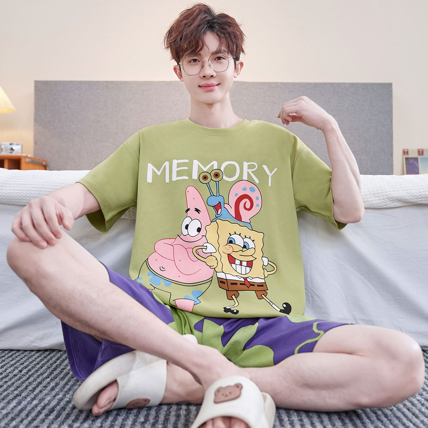 男款夏季纯棉短袖海绵宝宝家居服