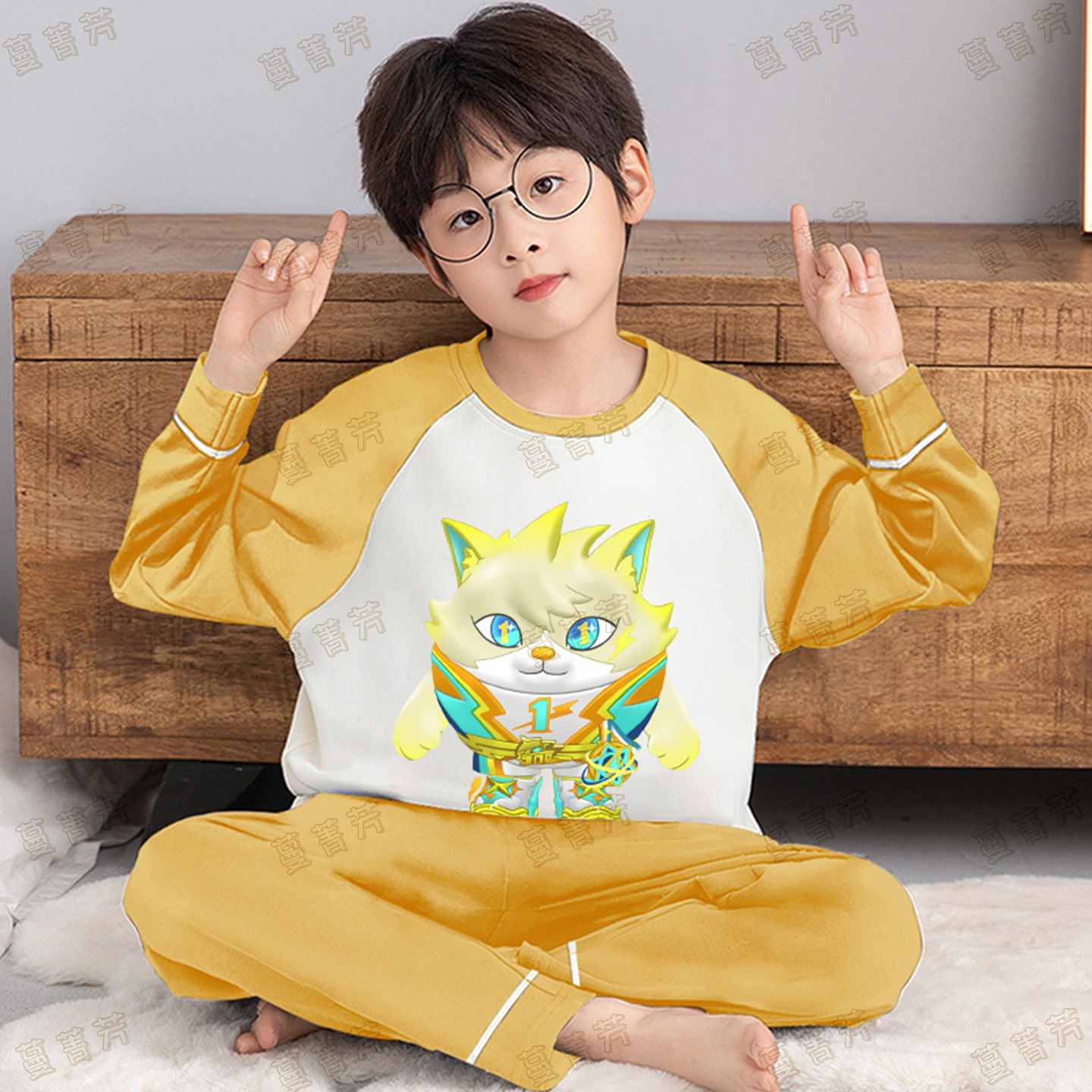 男童睡衣春秋纯棉长袖蛋仔家居服