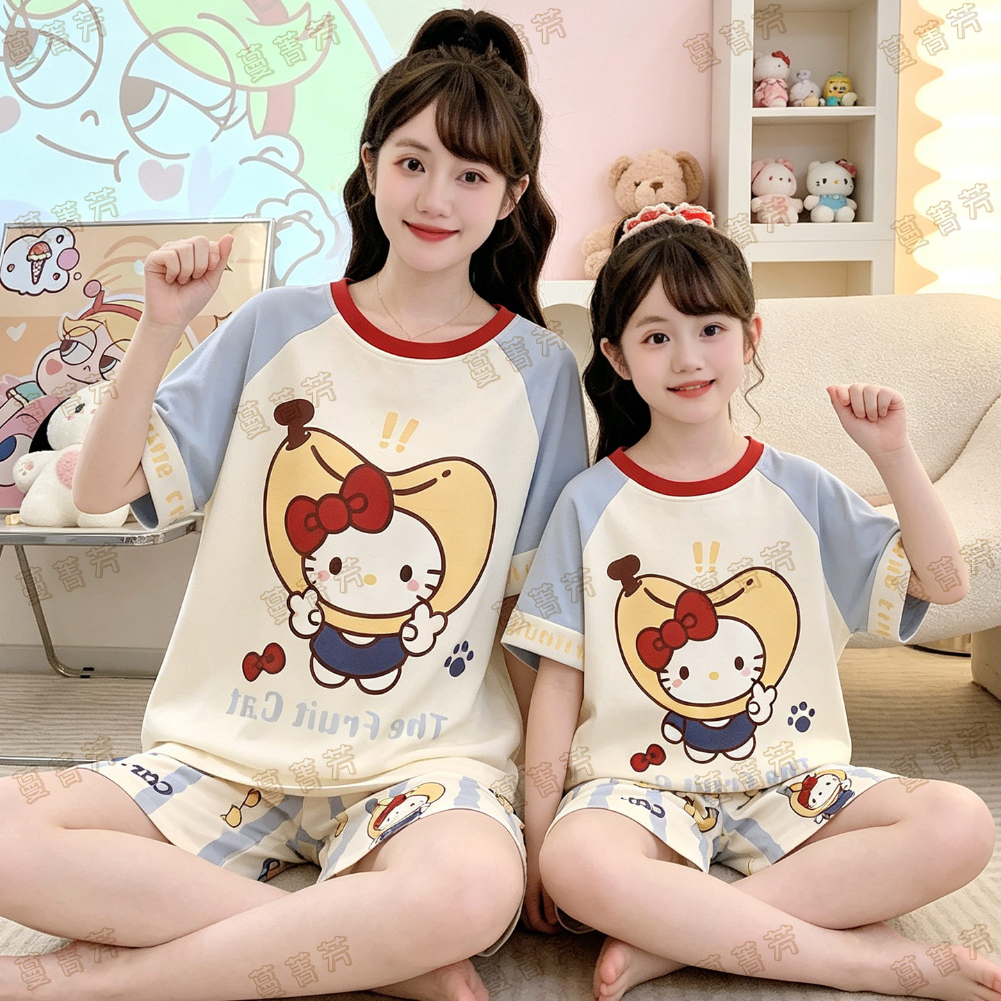 母女睡衣女童夏季薄款纯棉短袖