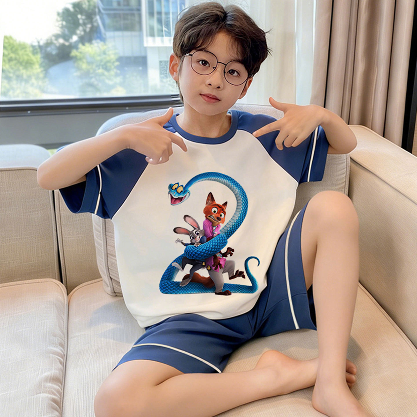纯棉儿童睡衣夏季卡通动漫男童家居服套装中大童夏天青少年空调服