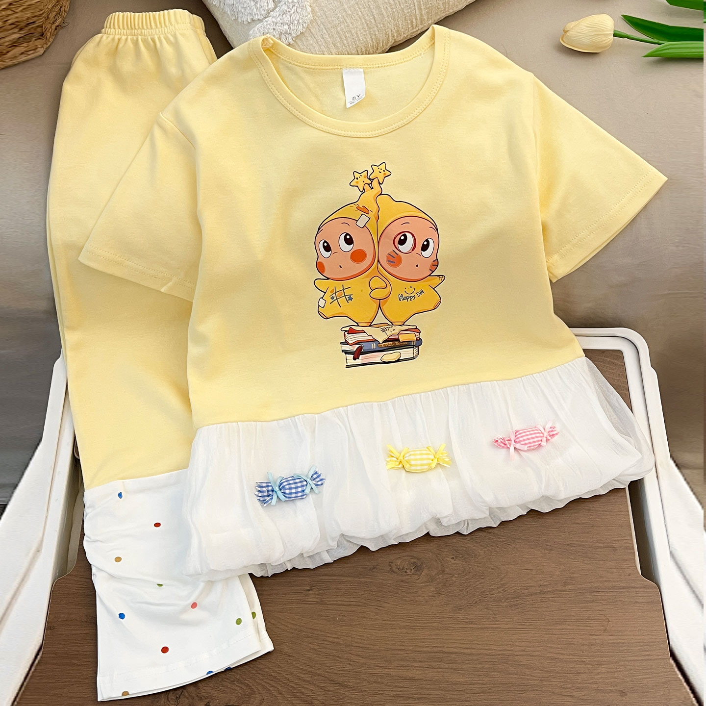 女童短袖纯棉夏季星星人家居服