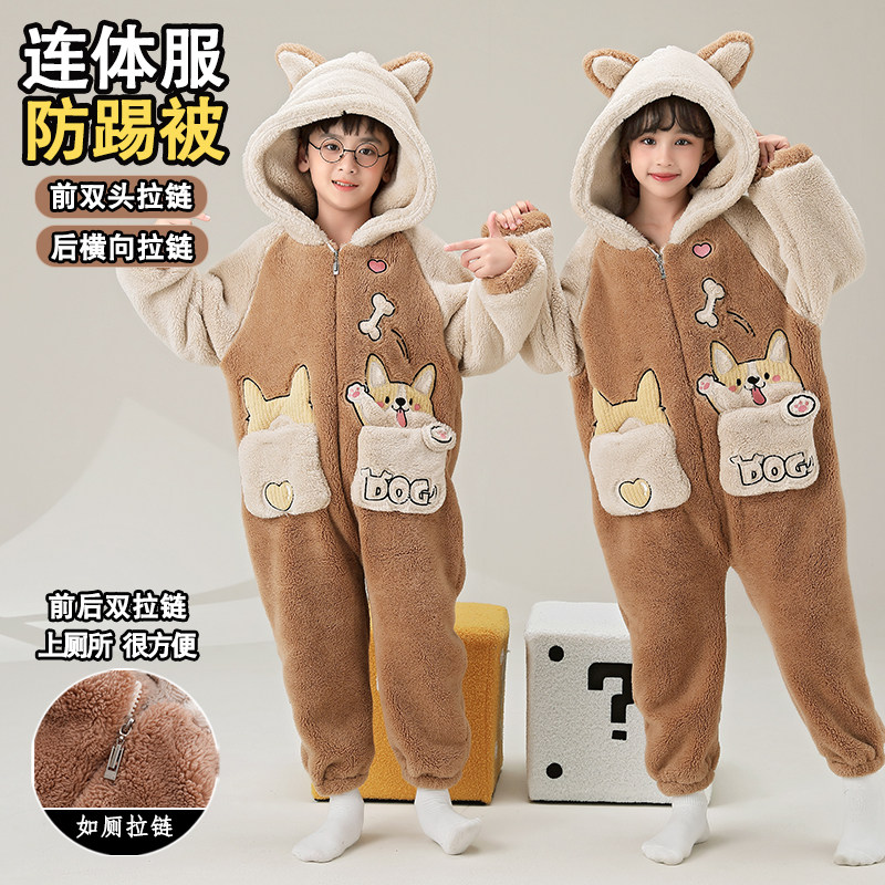 儿童连体睡衣柯基狗卡通动物冬季