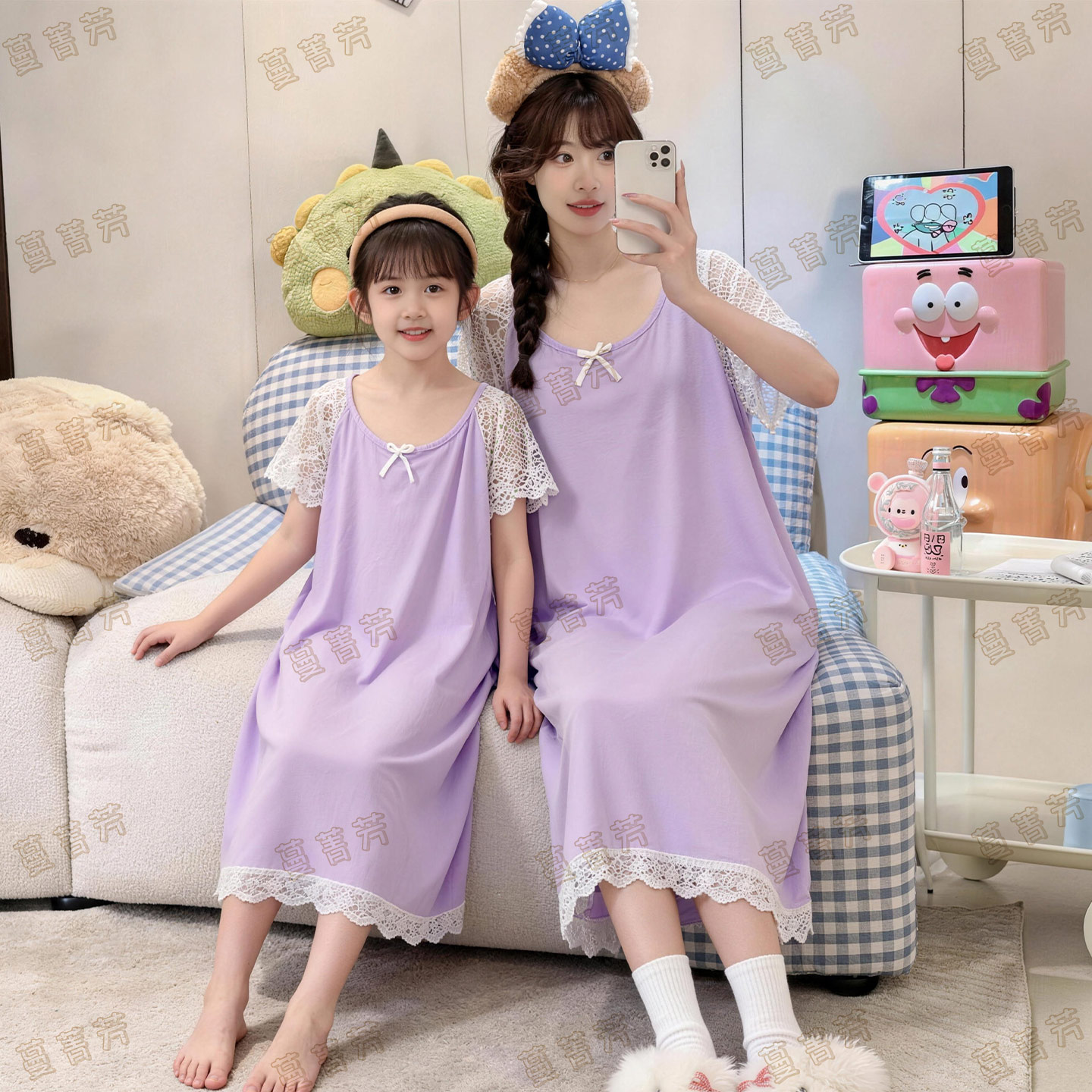 公主风夏季莫代尔短袖母女装睡裙