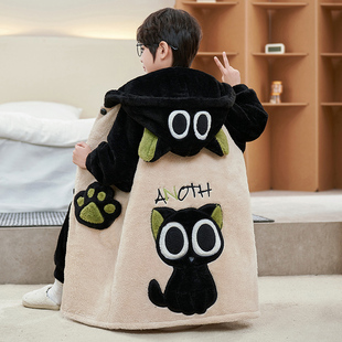 男童珊瑚绒睡袍加厚秋冬装中大童罗小黑儿童法兰绒家居服睡衣套装