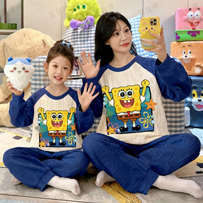 秋冬季海绵宝宝母女空气棉家居服