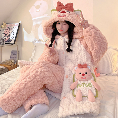 睡衣女冬季三层夹棉女孩露比睡袍