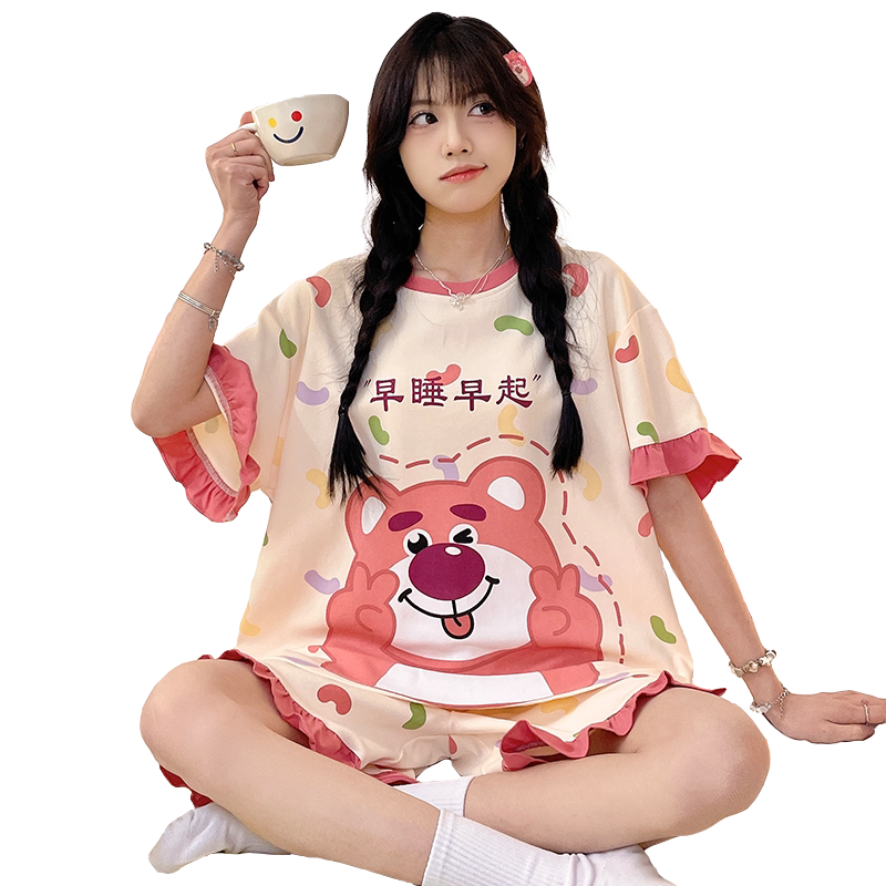 草莓熊睡衣女短袖短裤可爱网红风