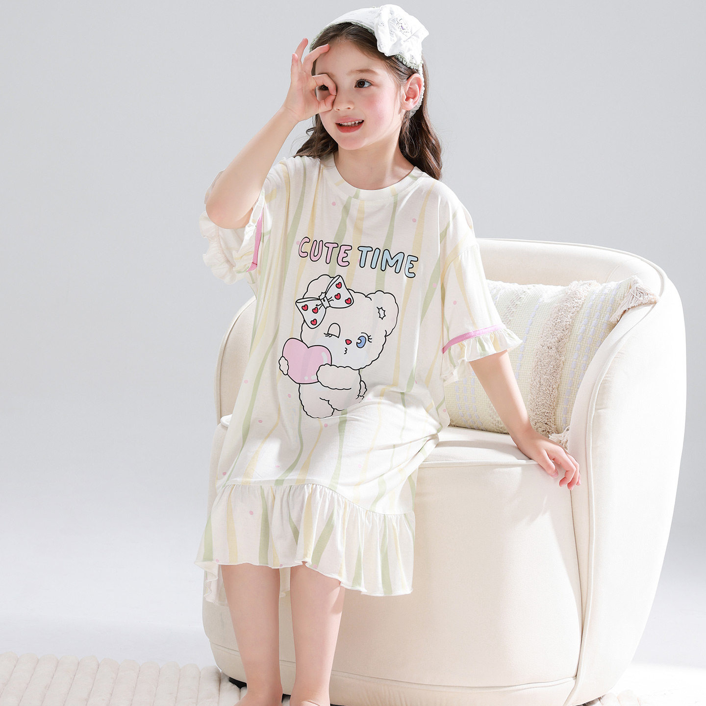 女童短袖睡裙夏季莫代尔家居服