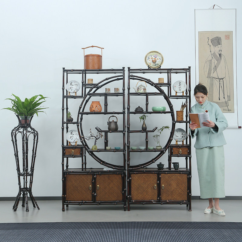 筇竹家具双拼博古架茶具收纳展示