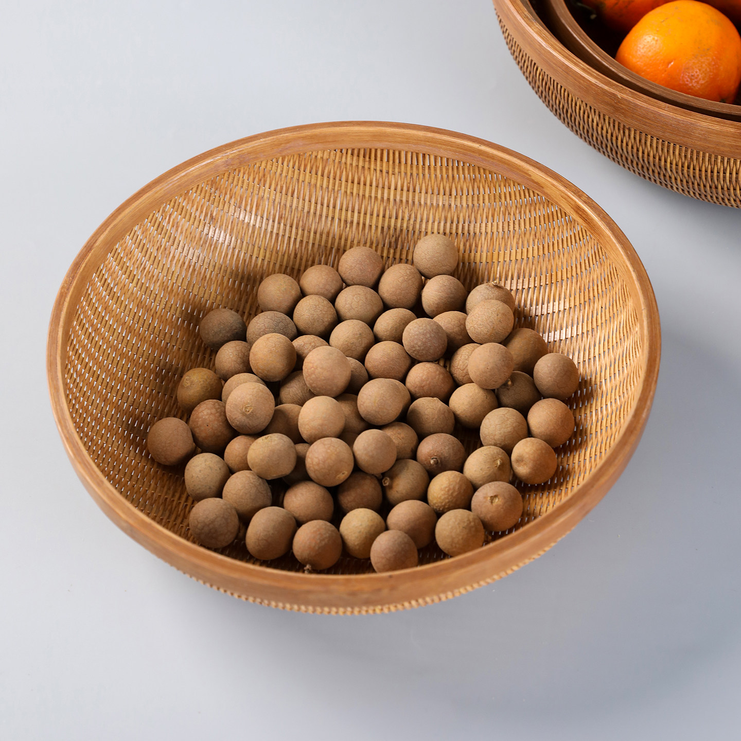 收纳篮手工竹编收纳筐家用水果篮编织圆形簸箕茶具果盘收纳篮竹筐