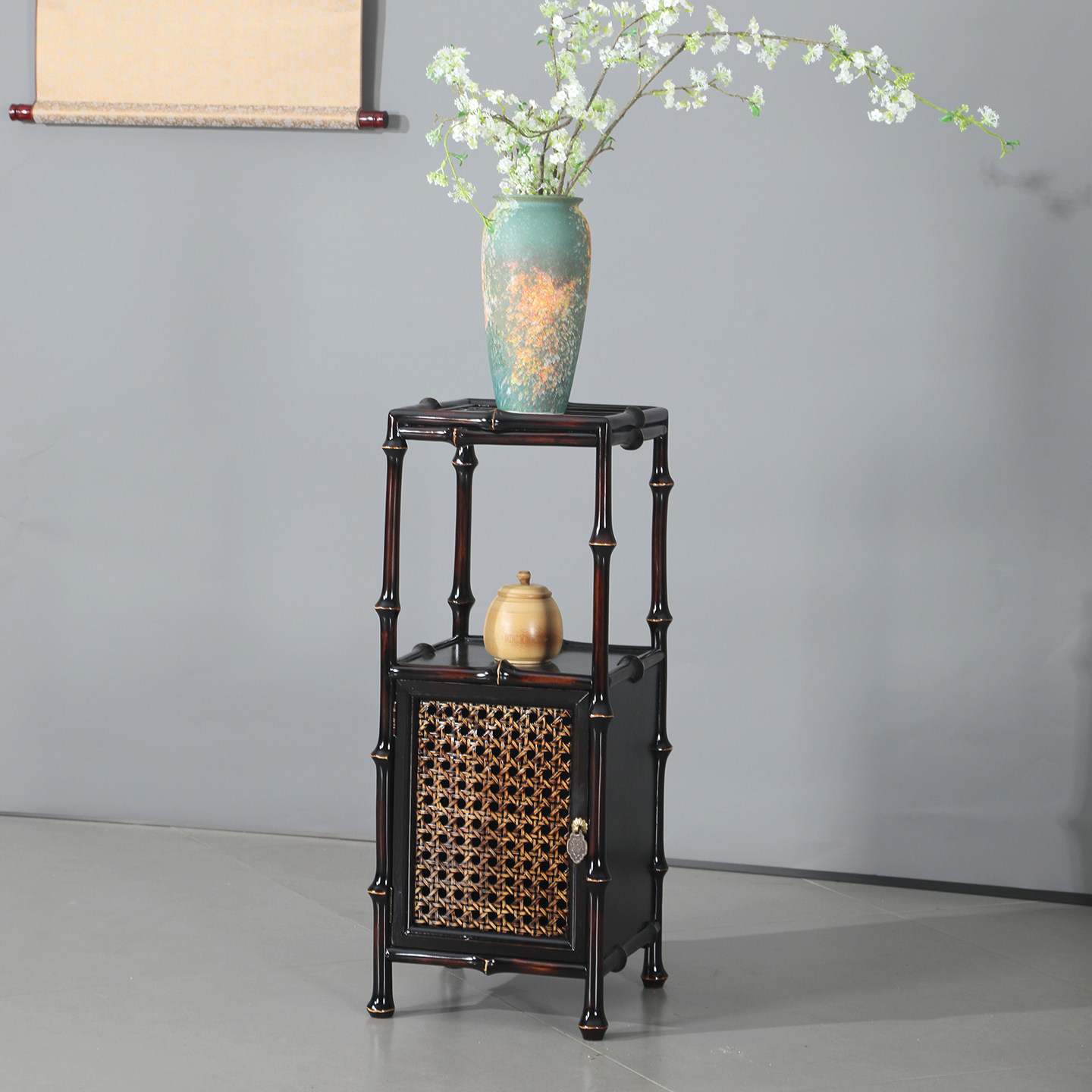 大漆筇竹博古架茶具置物架新中式花架茶柜收纳展示架子茶室多宝阁,特色手工艺,竹编/竹雕,淘宝优惠券,粉丝福利购,淘宝优惠卷