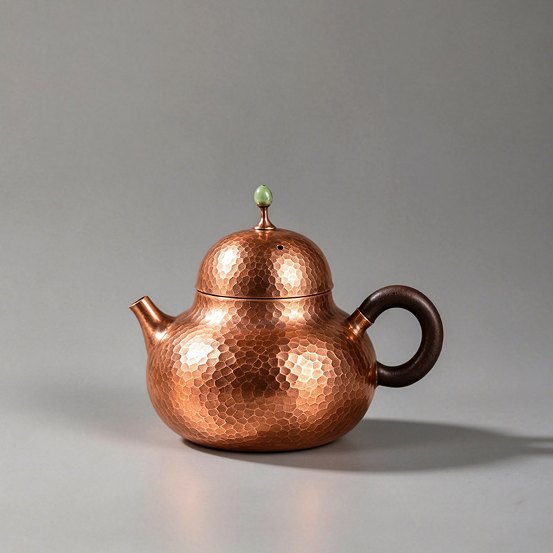 云南紫铜纯手工锤纹功夫茶壶