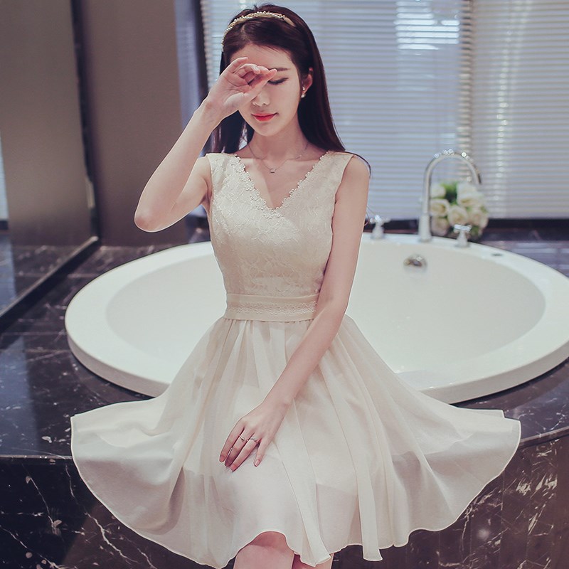 速发伴娘服仙气质短款2025新款夏季伴娘团礼服姐妹裙香槟色毕业小