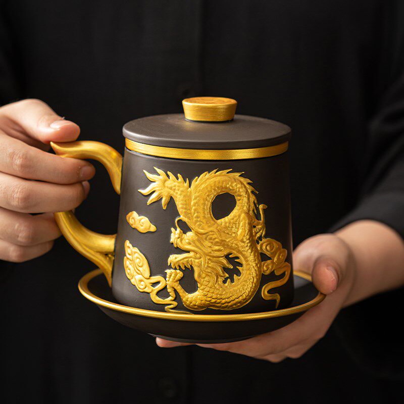 速发12生肖紫砂杯男士办公杯茶杯个人专用过滤紫砂泡茶壶logo礼盒