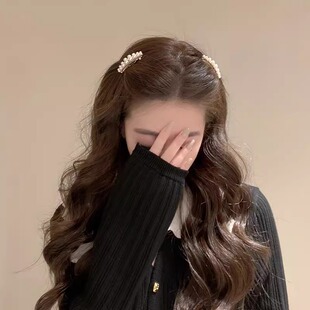 速发太温柔啦!珍珠发夹刘前边额侧海发卡夹头饰高级韩版弹簧夹精
