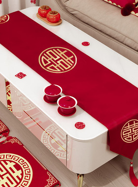 速发旗婚桌结红色茶几桌布大房布置餐桌电视柜盖布婚礼用品婚全蜗