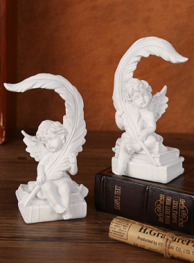 速发欧式复古羽毛天柜婚像摆件书房桌面书使艺术感装饰品西式雕礼