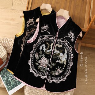 速发丝绒唐装中新式马甲绣衣高端中国风无袖外套马夹刺上背心外搭
