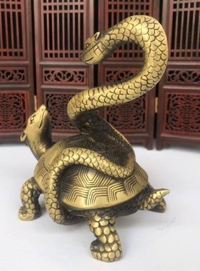 速发精玩仿古黄铜器古品收藏装动物 玄武摆件 家居 饰摆设