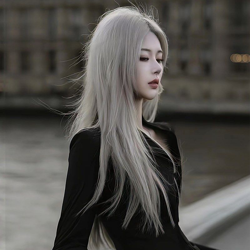 速发假发长发全头套夏天薄款中人直奶灰长奶发Lita分发假发套