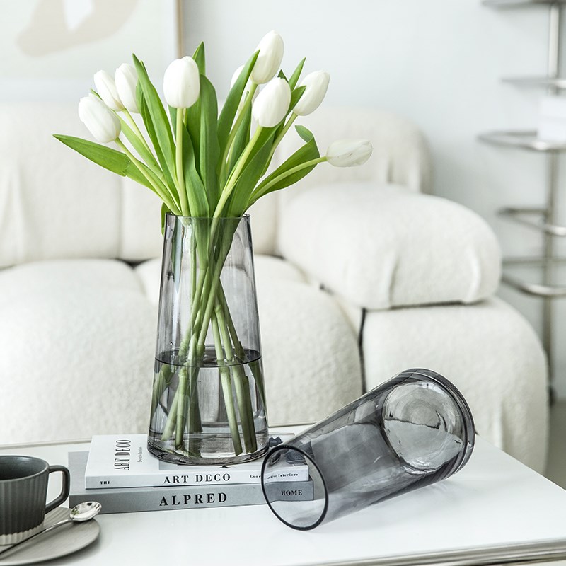 速发透明花璃花瓶摆件培厅插玻轻奢高级感桌面装饰水客水养郁金香
